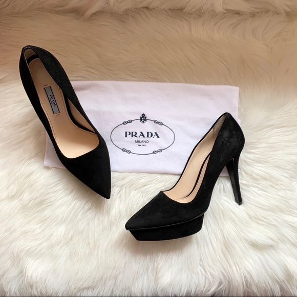 Prada Shoes - PRADA Pointed-Toe Island Suede Platform Pumps